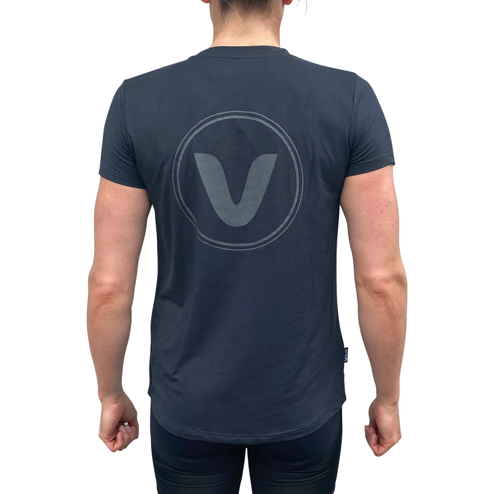 VK-243-LOGO-CH-W: LOGO UV SHORT SLEEEVE WOMENS TECH TEE - vaikobi_logo_tee_back_female_charcoal_1_.jpg